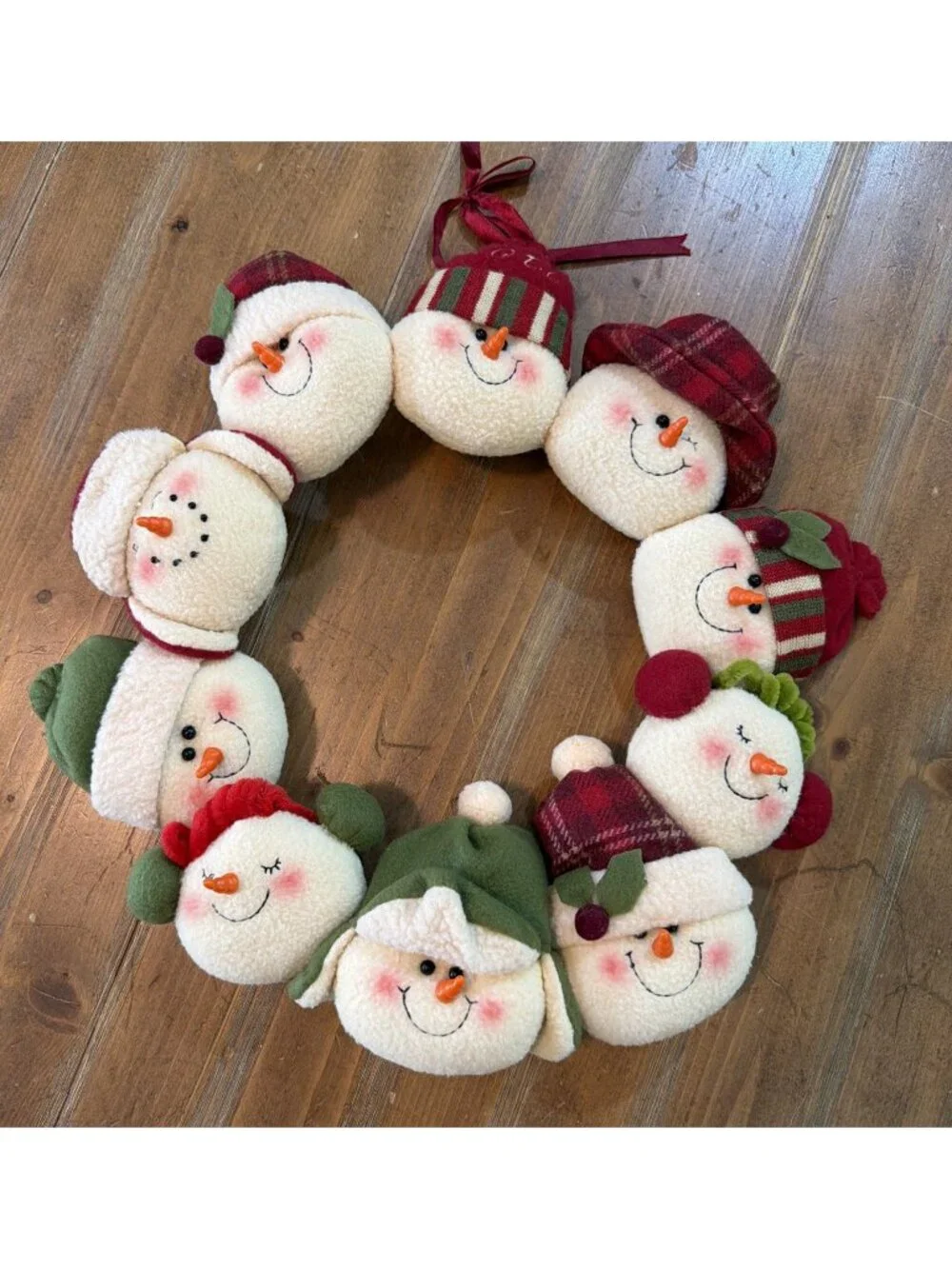 Plush Snowman Faces Carrot Nose Hat Scarves Winter Door Wall Decor 16x14